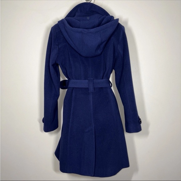 Diane Von Furstenberg DVF L Navy Blue wool Blend Coat trench removable hood - Picture 7 of 12